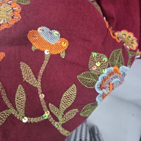 Vintage Y2K Fashion Terminal Burgundy Embroidery Beads 100% Cotton Maxi Skirt XL - Picture 4 of 11